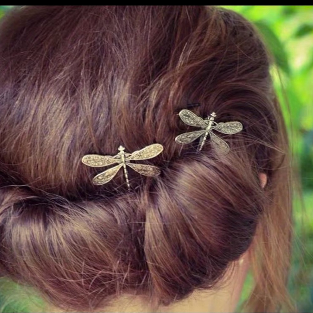 Silver Tone Dragon fly Bobby Pins set - Picture 2 of 3